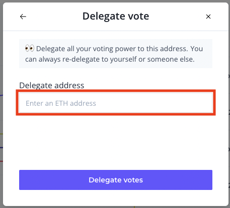 delegate address input on Tally