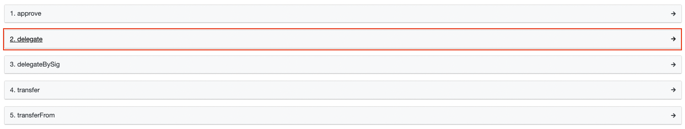 delegate function section on Etherscan