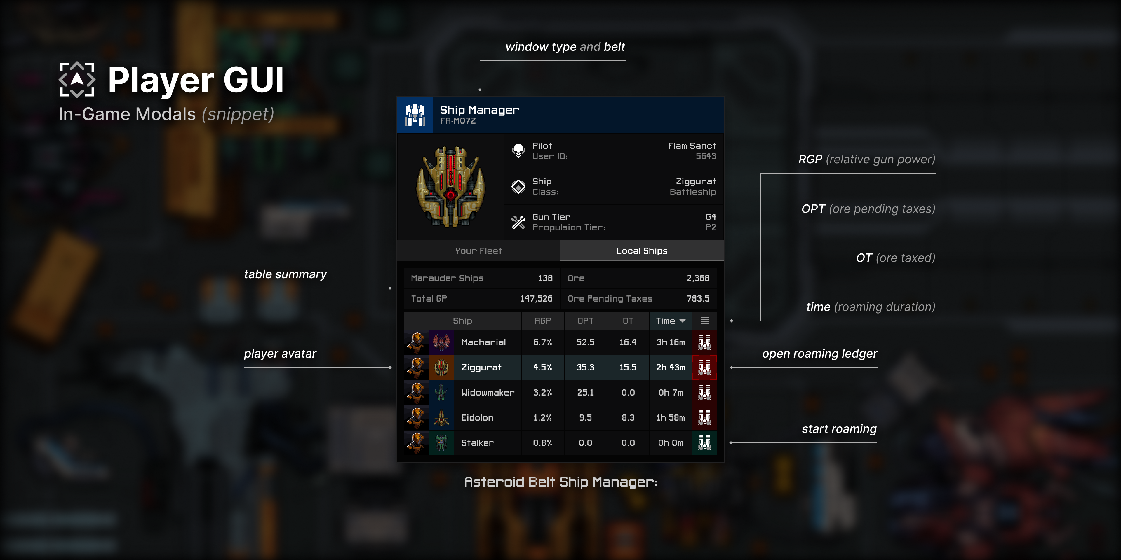 Ship manager window - local ships tab