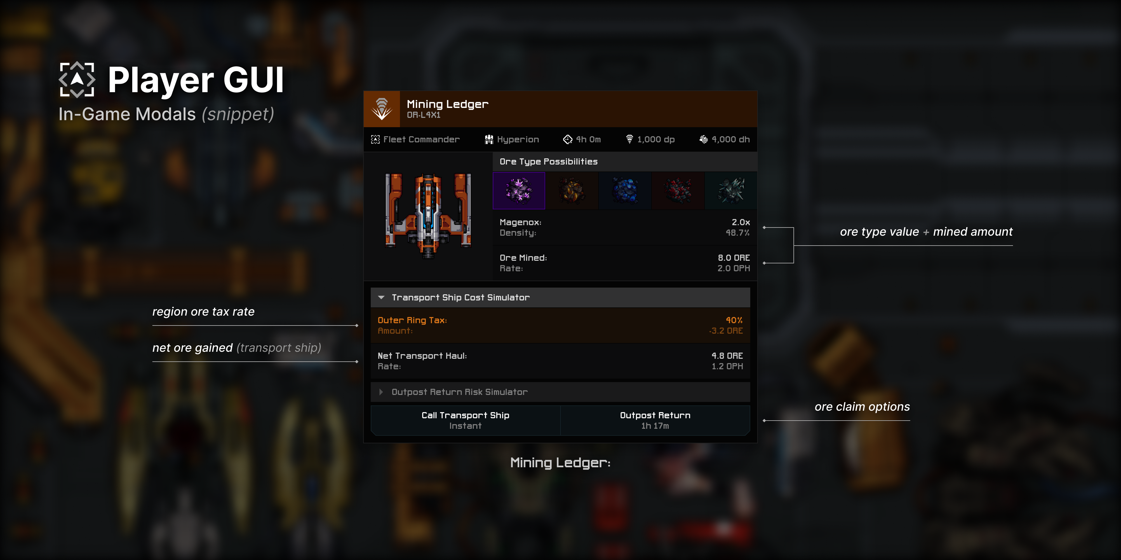 Mining ledger window - transport ship simulator
