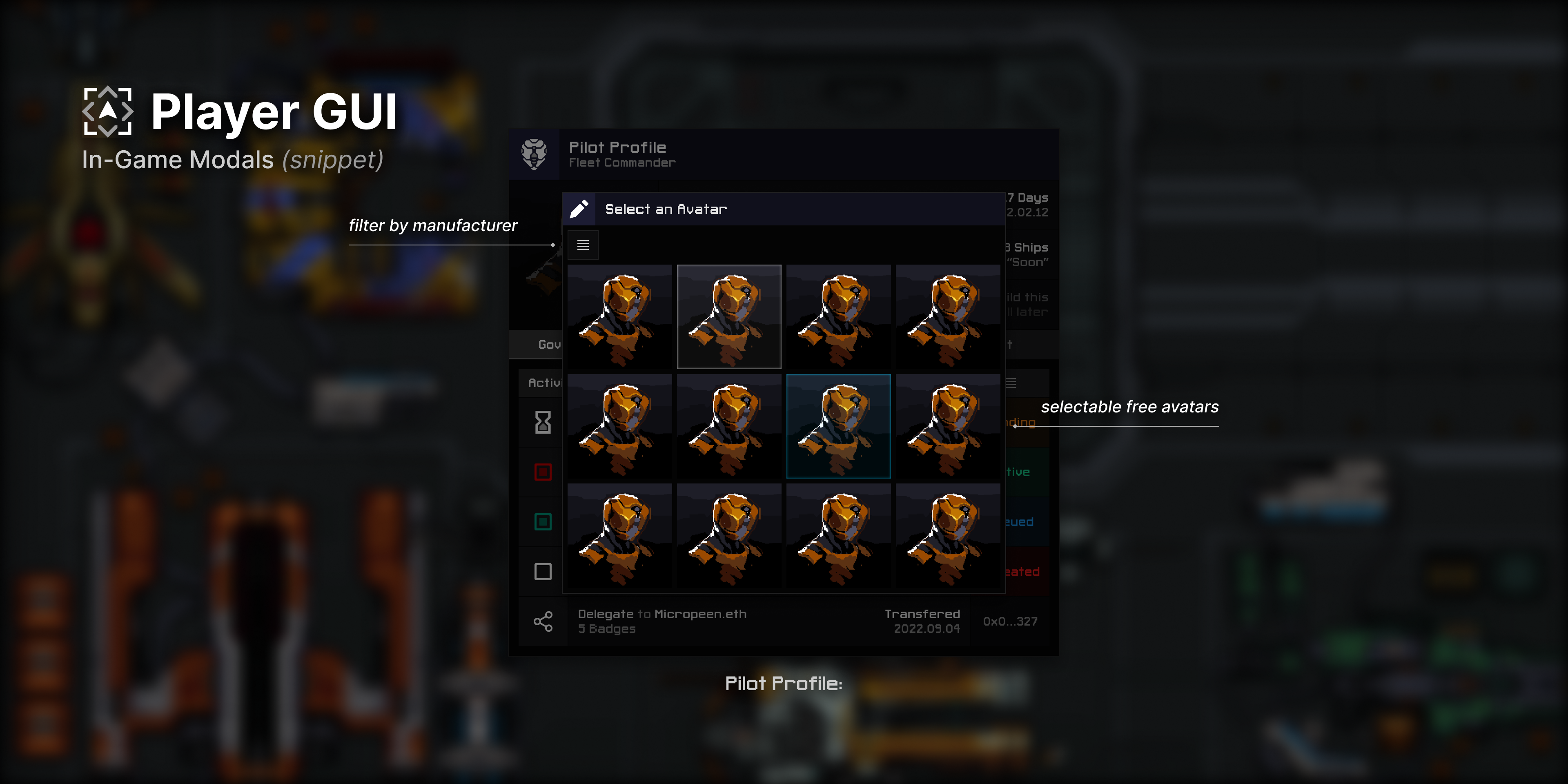 Pilot profile window - avatar selector