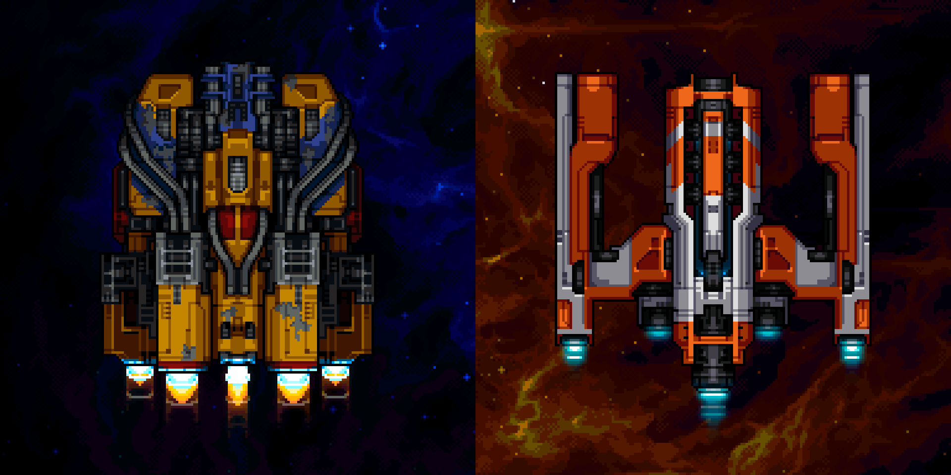 Two miner ships with propulsion animations