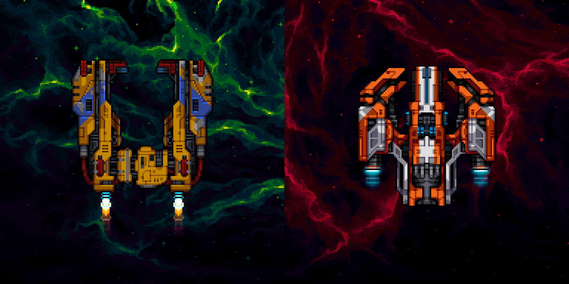 Two miner ships with propulsion animations