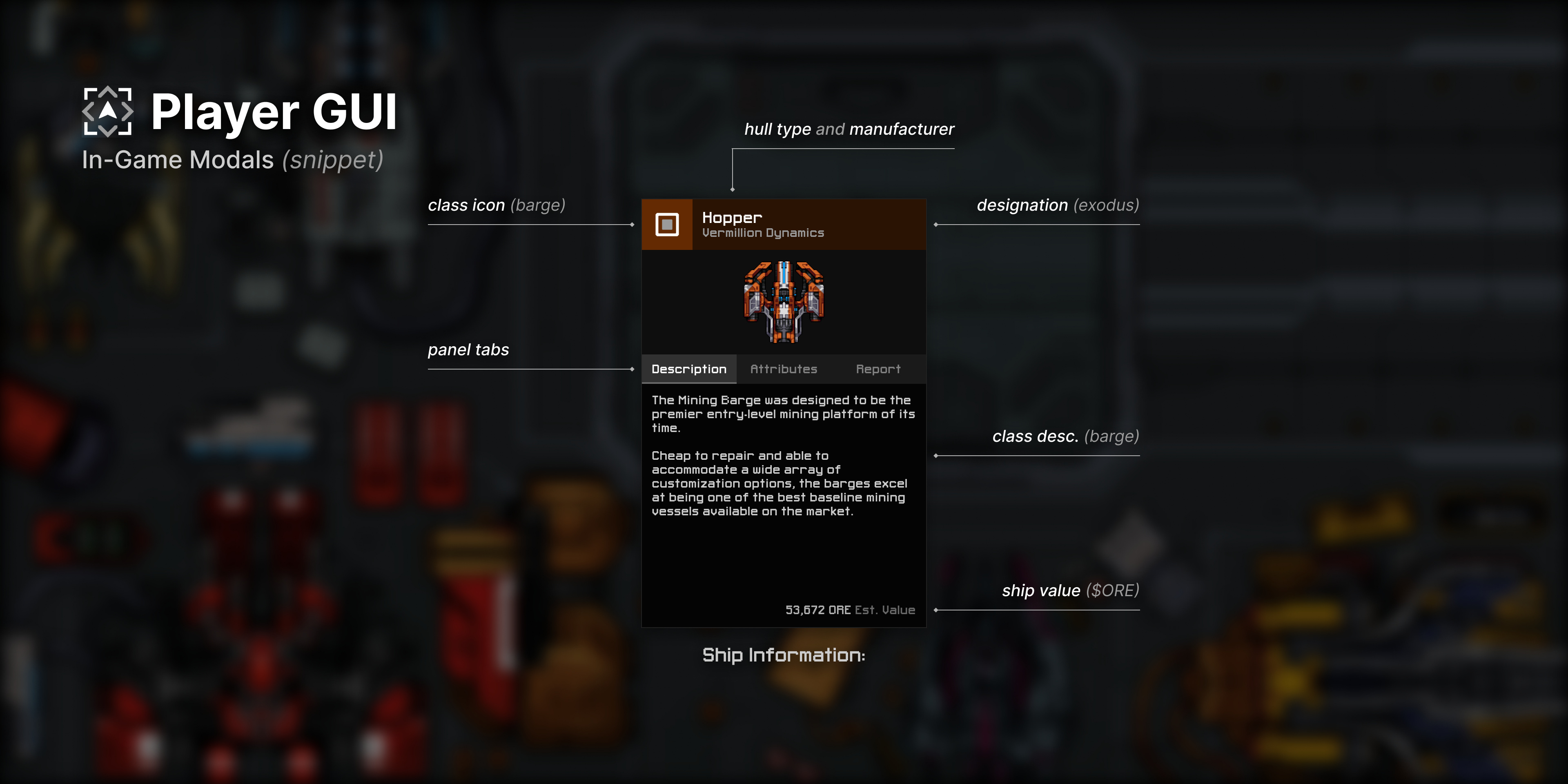 Ship information window for a standard ship